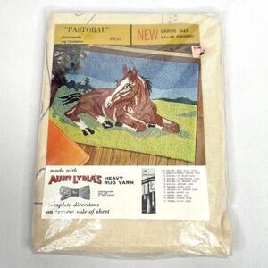Vintage Aunt Lydia's Punch Needle Rug Canvas Horse